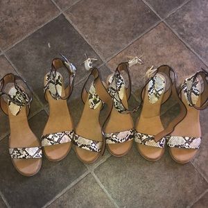 Snake skin block open toe heels